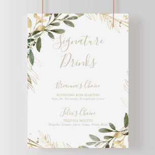 Geometric Gold Greenery Fall Signature Drinks Sign