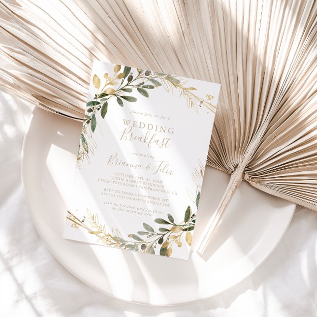 Geometric Gold Greenery Fall Wedding Breakfast  Invitation (Creator Uploaded)