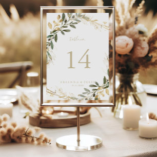 Geometric Gold Greenery Fall Wedding  Table Number