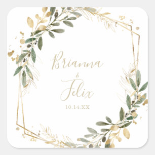 Geometric Gold Greenery Wedding Envelope Seals