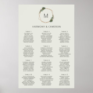 Geometric Gold Greenery Wedding Seating Chart