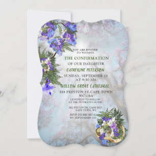 Geometric Gold & Jacaranda Flowers Confirmation Invitation