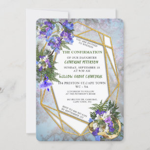 Geometric Gold & Jacaranda Flowers Confirmation Invitation