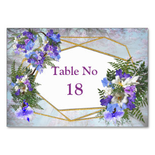 Geometric Gold & Jacaranda Flowers Theme Table Number