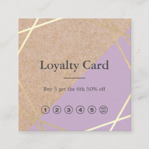 Geometric Gold Kraft Printed Lavender Loyalty Square Business Card