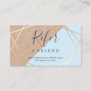 Geometric Gold Kraft Printed Pastel Blue Referral Business Card