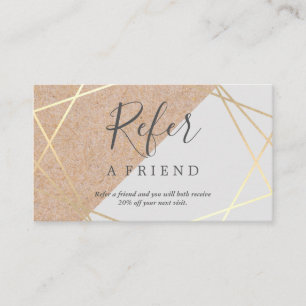 Geometric Gold Kraft Printed Pastel Grey Referral Business Card