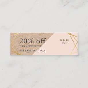 Geometric Gold Kraft Printed Pastel Pink Discount Mini Business Card