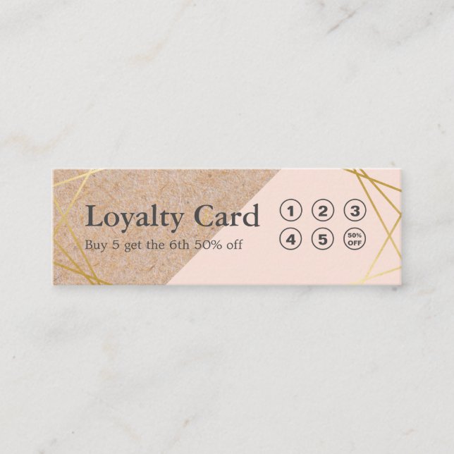 Geometric Gold KraftPrinted Lt Pastel Pink Loyalty Mini Business Card (Front)