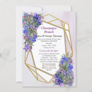 Geometric Gold & Lavender Flowers Couple Shower Invitation