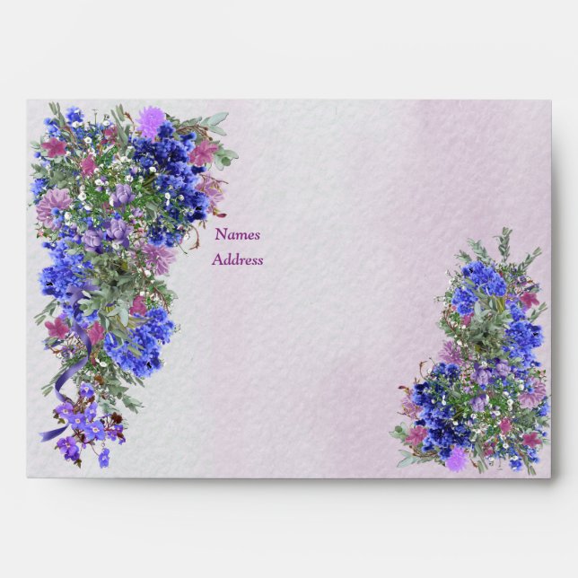 Geometric Gold & Lavender Flowers Envelopes (Front)