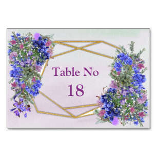 Geometric Gold & Lavender Flowers Theme Table Number