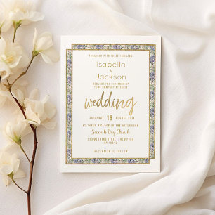 Geometric gold lavender pink floral Wedding Invitation