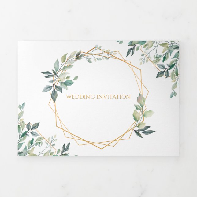 Geometric Gold Leaf Trifold Wedding Invitation (Cover)