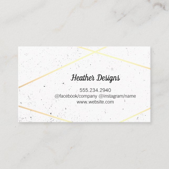Geometric Gold Lines and Speckled (black / white) Business Card (Front)