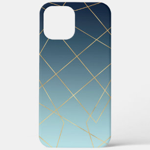 Geometric Gold Lines Blue Gradient Design iPhone 12 Pro Max Case