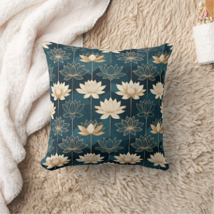 Geometric Gold Lotus on Teal Cushion
