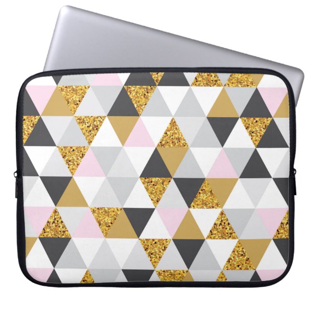 Geometric gold marble seamless pattern laptop sleeve (Front)