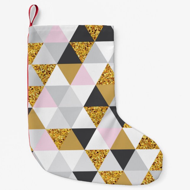 Geometric gold marble seamless pattern small christmas stocking (Front)