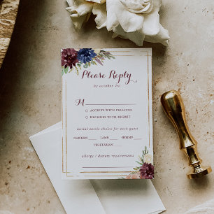 Geometric Gold Modern Wedding Menu Choice RSVP