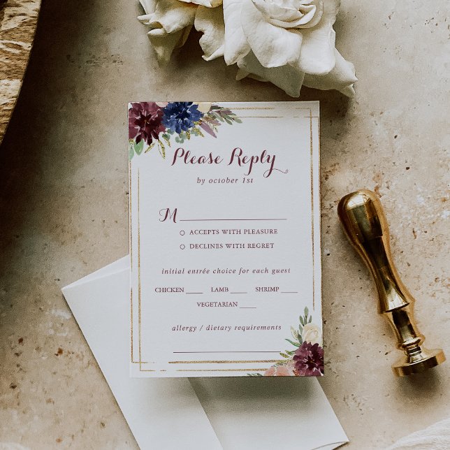 Geometric Gold Modern Wedding Menu Choice RSVP (Creator Uploaded)