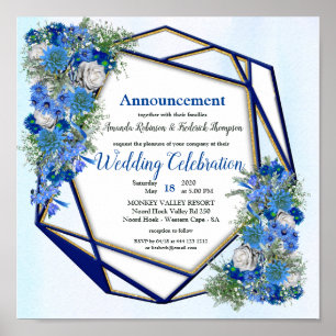 Geometric Gold-Navy & Blue Flower Wedding Poster