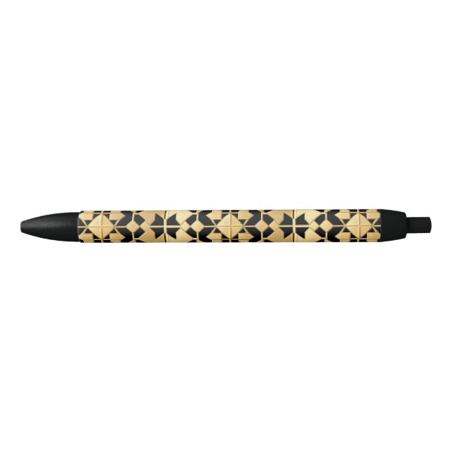 Geometric Gold Panel Black Ink Pen (Front)