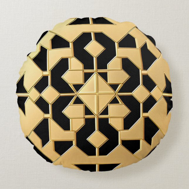 Geometric Gold Panel Round Cushion (Front)