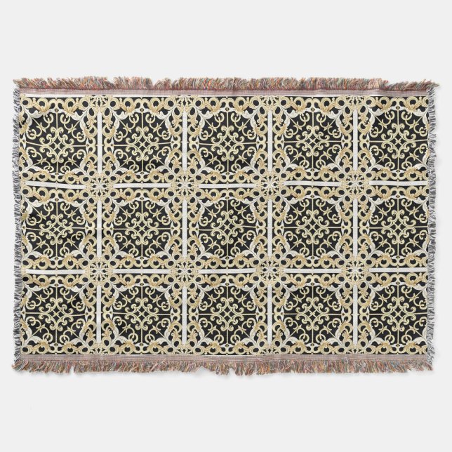 Geometric Gold Panel Throw Blanket (Front)