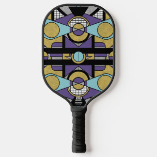 Geometric Gold Purple Art Deco Abstract Design Pickleball Paddle