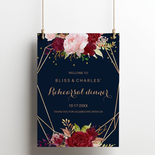 Geometric Gold Red Blue Rehearsal dinner Welcome Poster (Creator Uploaded)