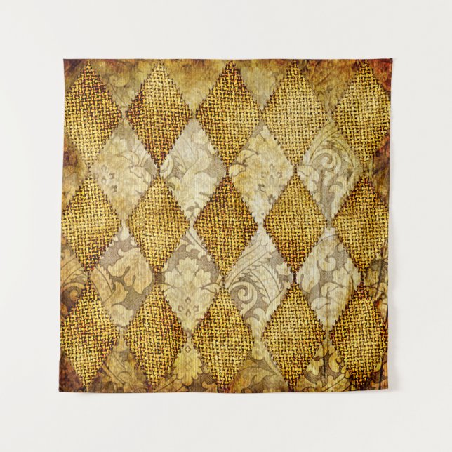Geometric Gold: Retro Pattern Sophistication. Tapestry (Front)