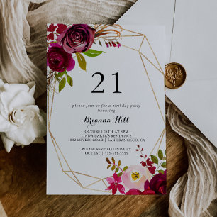 Geometric Gold Rustic Blush 21st Birthday Party Invitation