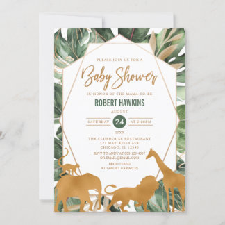 Geometric Gold Safari Animals Jungle Baby Shower Invitation
