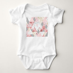 Geometric gold silver triangles, marble pattern. baby bodysuit