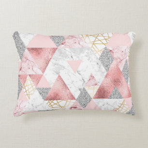 Geometric gold silver triangles, marble pattern. decorative cushion