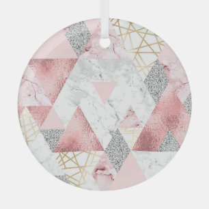 Geometric gold silver triangles, marble pattern. glass tree decoration