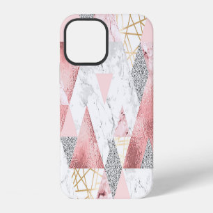 Geometric gold silver triangles, marble pattern. iPhone 12 case