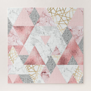 Geometric gold silver triangles, marble pattern. jigsaw puzzle