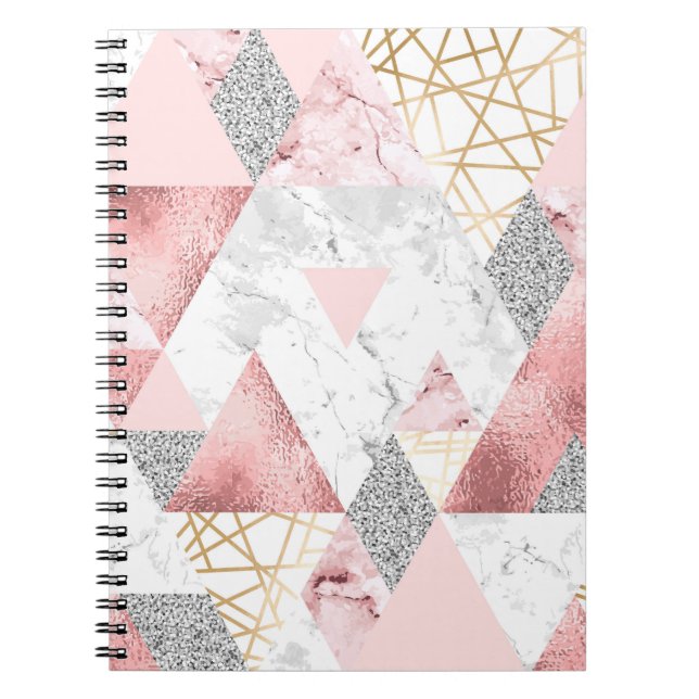 Geometric gold silver triangles, marble pattern. notebook (Front)