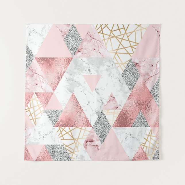 Geometric gold silver triangles, marble pattern. tapestry (Front)