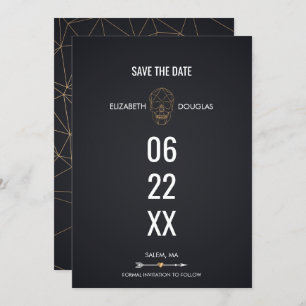 Geometric Gold Skull Save The Date Invitation