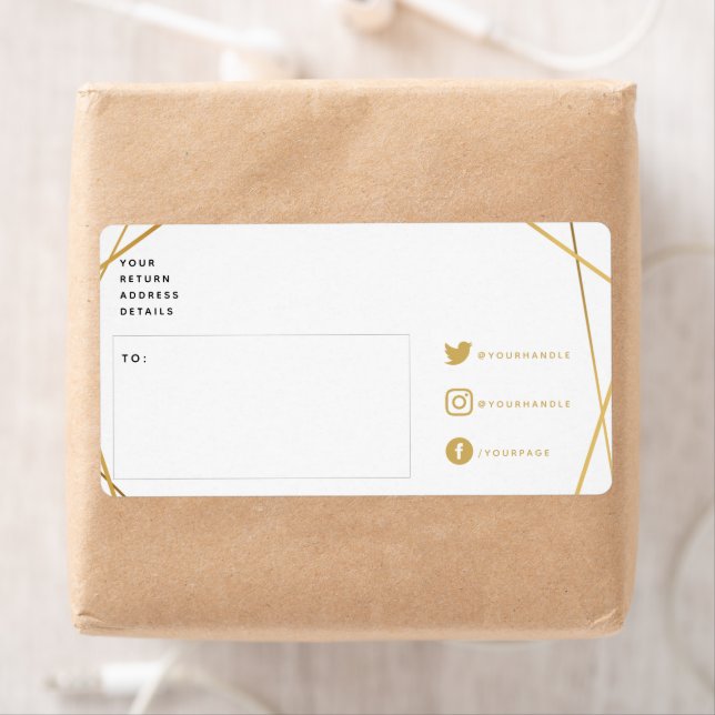 Geometric gold social icons shipping label (Insitu)