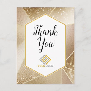 Geometric Gold Sparkles Thank You Logo Business Postcard