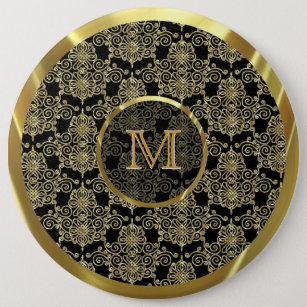 Geometric Gold Tones Pattern-Custom Monogram 6 Cm Round Badge