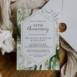 Geometric Gold Tropical 50th Wedding Anniversary Invitation