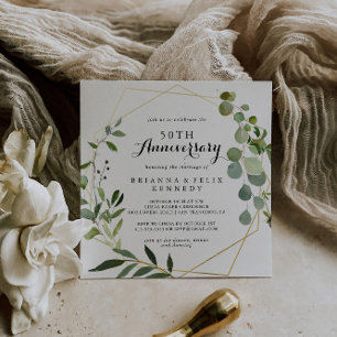 Geometric Gold Tropical 50th Wedding Anniversary Invitation