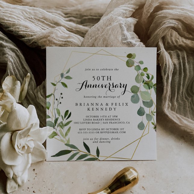 Geometric Gold Tropical 50th Wedding Anniversary Invitation (Creator Uploaded)