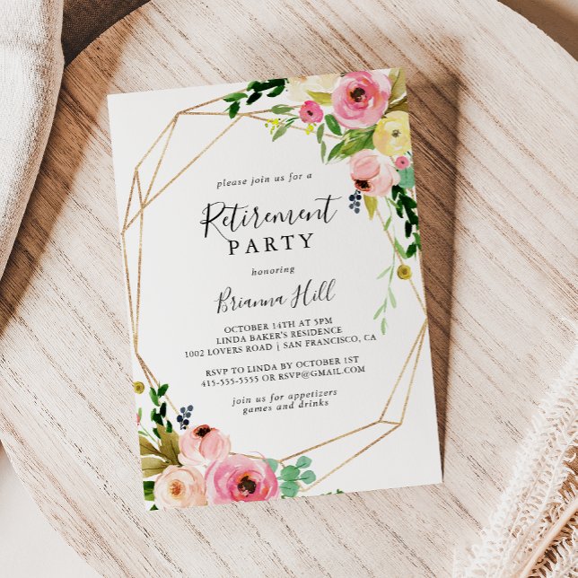 Geometric Gold Tropical Autumn Retirement Party Invitation (Creator Uploaded)