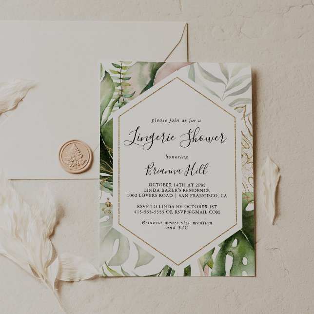 Geometric Gold Tropical Bridal Lingerie Shower Invitation (Creator Uploaded)